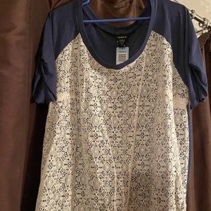 NWT Torrid Dusty Blue w/Cream Lace Top Pls Sz
